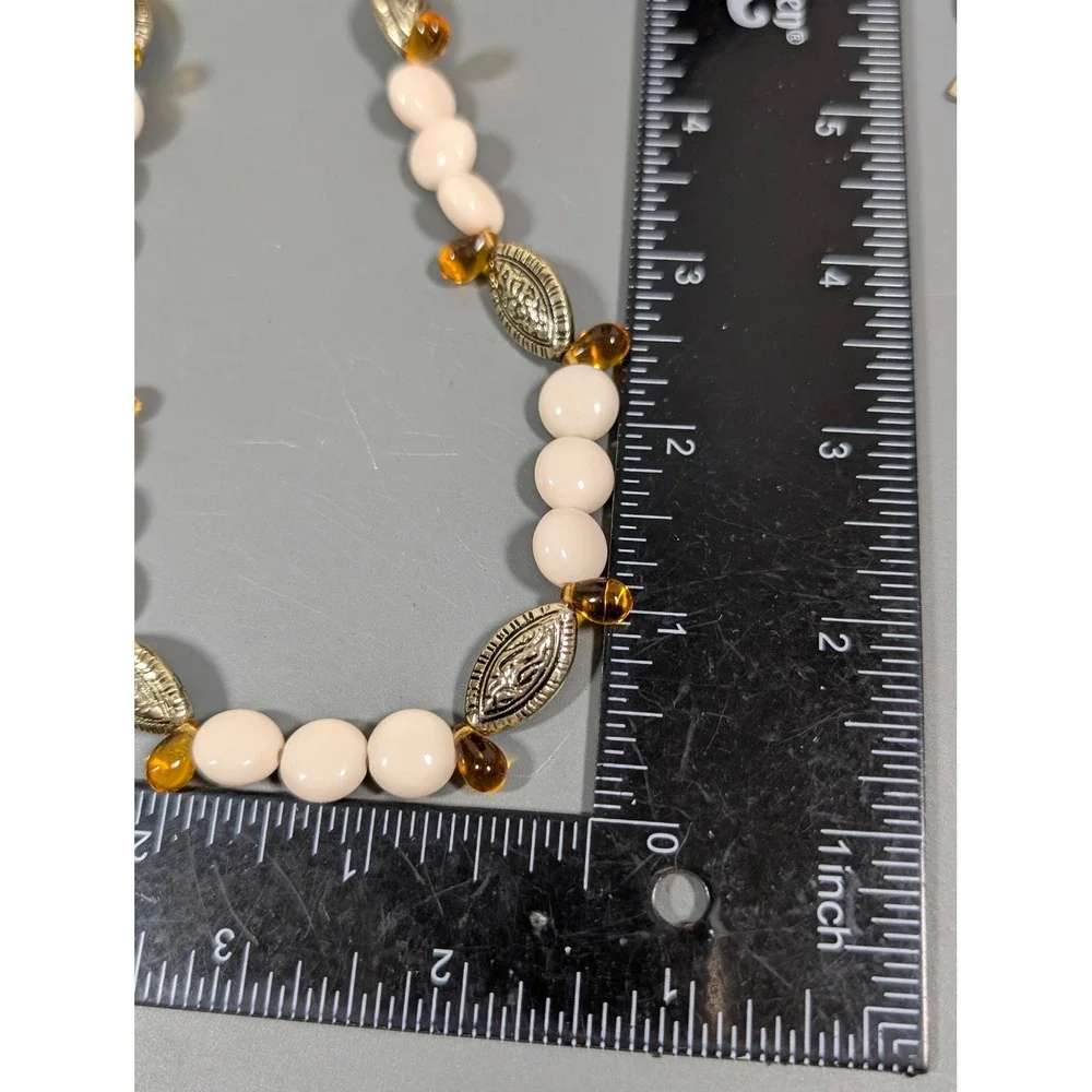 Amber Glass Briolette Bead Necklace Cream Beads Toggle Clasp 20